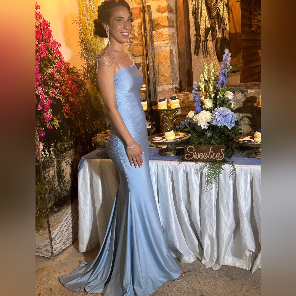 Rhinestone shoulder Jewelry Blue Gown/prom